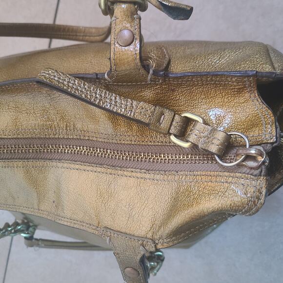 Coach Metallic Gold Patent Leather Tote Bag Chain Handles Large Style 14129 - Picture 8 of 16